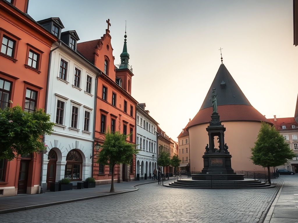 Historyczny ratusz w centrum Chojnic na tle błękitnego nieba