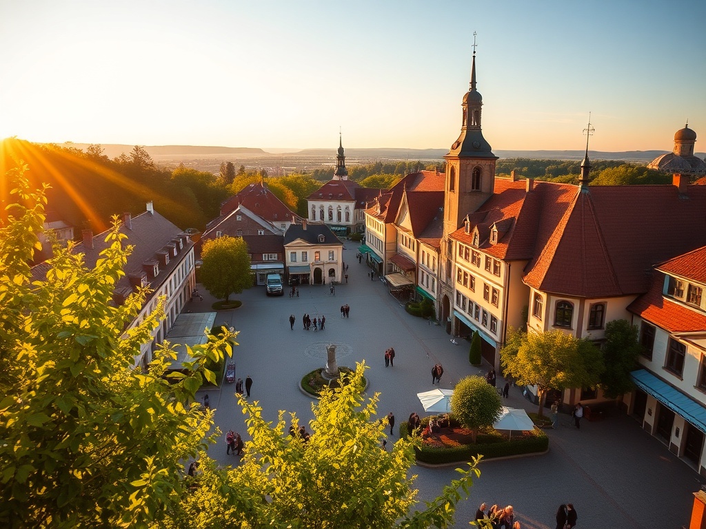 Chojnicki Rynek ozdobiony majowymi dekoracjami podczas weekendu majowego.