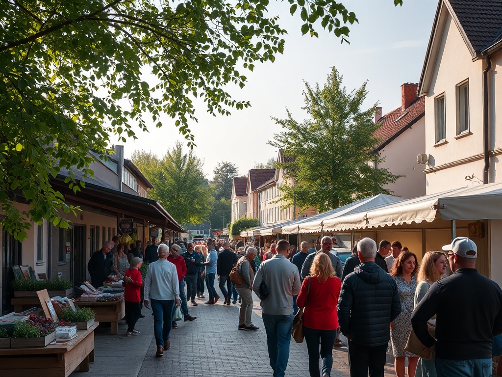 Widok na rynek w Chojnicach z ratuszem i kamienicami